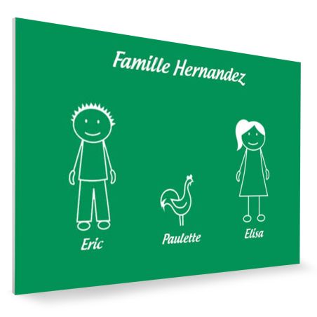 Plaque de maison Family personnalisée avec 3 membres pour boite aux lettres - Format 12x8 cm - Couleur vert clair