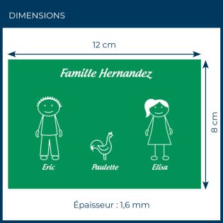 Plaque de maison Family personnalisée avec 3 membres pour boite aux lettres - Format 12x8 cm - Couleur vert clair