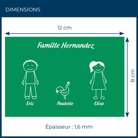 Plaque de maison Family personnalisée avec 3 membres pour boite aux lettres - Format 12x8 cm - Couleur vert clair
