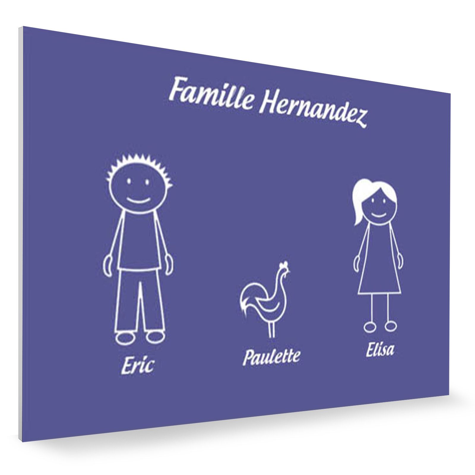 Plaque de maison Family personnalisée avec 3 membres pour boite aux lettres - Format 12x8 cm - Couleur violette