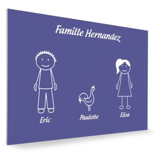 Plaque de maison Family personnalisée avec 3 membres pour boite aux lettres - Format 12x8 cm - Couleur violette