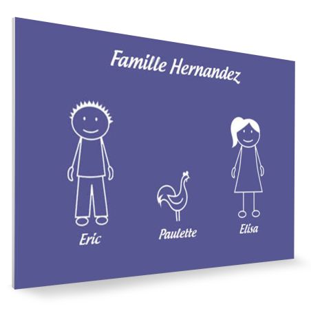 Plaque de maison Family personnalisée avec 3 membres pour boite aux lettres - Format 12x8 cm - Couleur violette