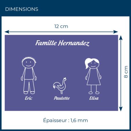 Plaque de maison Family personnalisée avec 3 membres pour boite aux lettres - Format 12x8 cm - Couleur violette