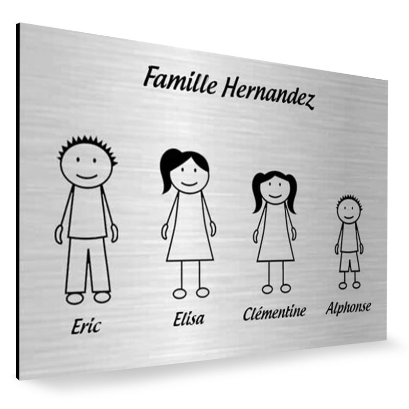 Plaque de maison Family personnalisée avec 4 membres pour boite aux lettres - Format 12x8 cm - Couleur argent Plaque de maison Family personnalisée avec 4 membres pour boite aux lettres - Format 12x8 cm - Couleur argent
