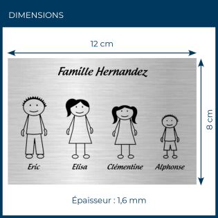 Plaque de maison Family personnalisée avec 4 membres pour boite aux lettres - Format 12x8 cm - Couleur argent