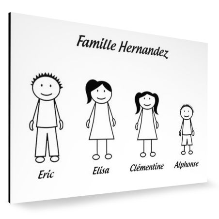 Plaque de maison Family personnalisée avec 4 membres pour boite aux lettres - Format 12x8 cm - Couleur blanche / noire