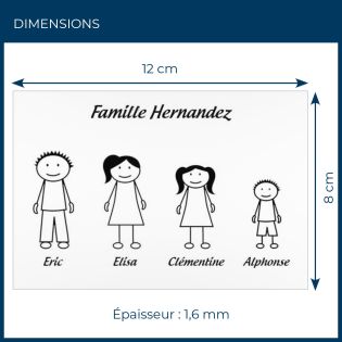 Plaque de maison Family personnalisée avec 4 membres pour boite aux lettres - Format 12x8 cm - Couleur blanche / noire