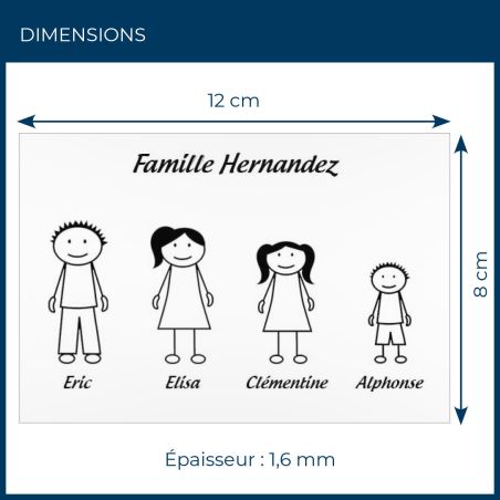 Plaque de maison Family personnalisée avec 4 membres pour boite aux lettres - Format 12x8 cm - Couleur blanche / noire