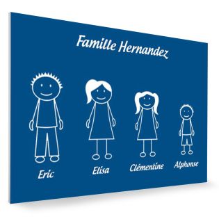 Plaque de maison Family personnalisée avec 4 membres pour boite aux lettres - Format 12x8 cm - Couleur bleue