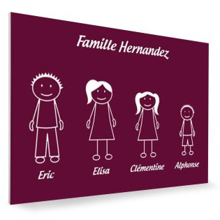 Plaque de maison Family personnalisée avec 4 membres pour boite aux lettres - Format 12x8 cm - Couleur bordeaux