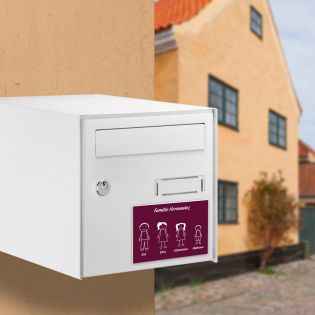 Plaque de maison Family personnalisée avec 4 membres pour boite aux lettres - Format 12x8 cm - Couleur bordeaux
