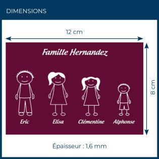 Plaque de maison Family personnalisée avec 4 membres pour boite aux lettres - Format 12x8 cm - Couleur bordeaux