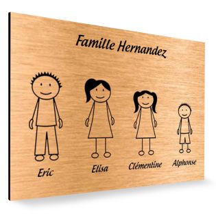 Plaque de maison Family personnalisée avec 4 membres pour boite aux lettres - Format 12x8 cm - Couleur cuivre