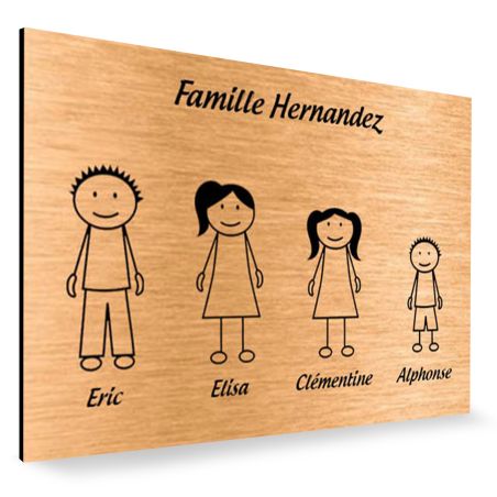 Plaque de maison Family personnalisée avec 4 membres pour boite aux lettres - Format 12x8 cm - Couleur cuivre