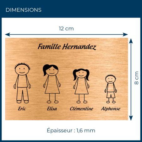 Plaque de maison Family personnalisée avec 4 membres pour boite aux lettres - Format 12x8 cm - Couleur cuivre