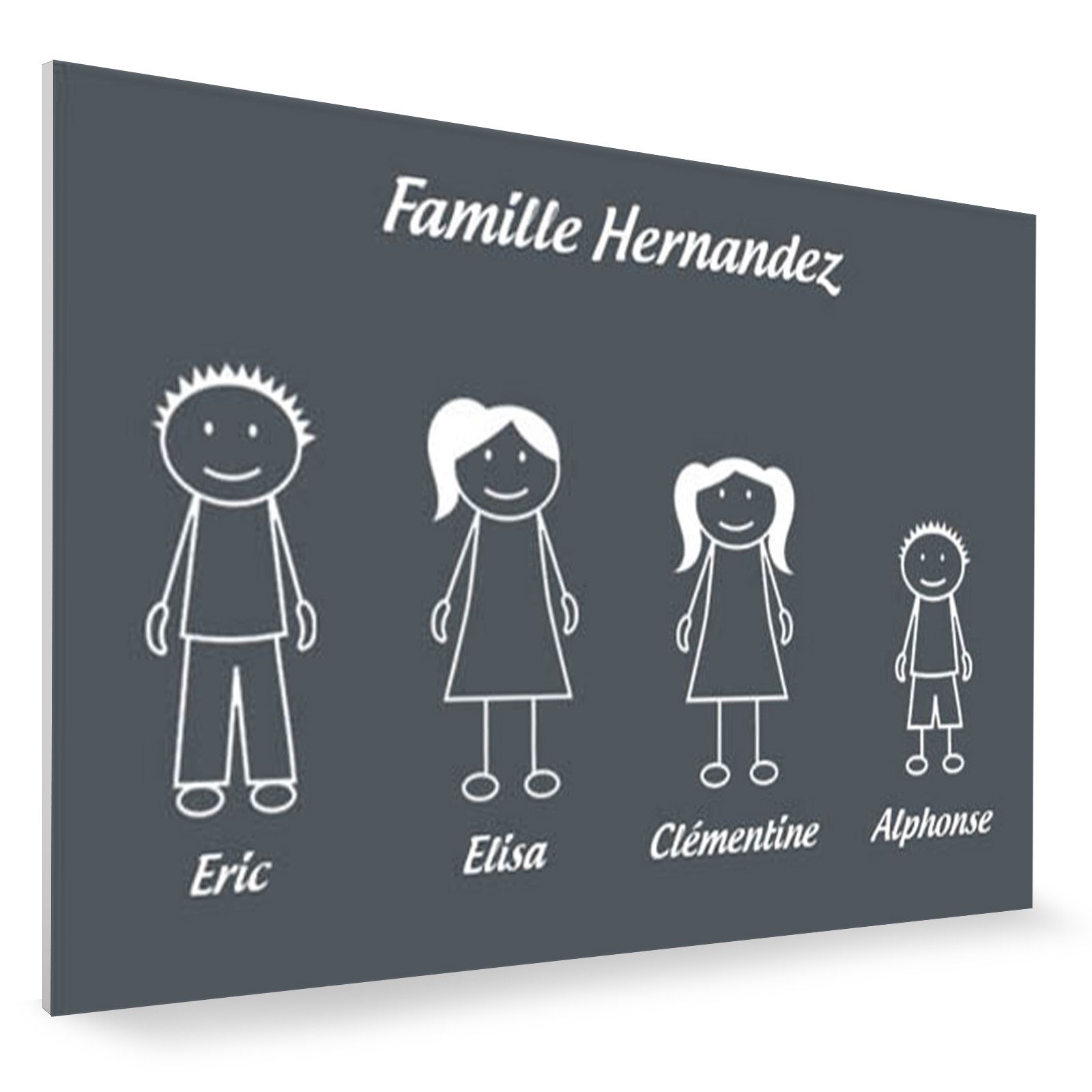 Plaque de maison Family personnalisée avec 4 membres pour boite aux lettres - Format 12x8 cm - Couleur grise