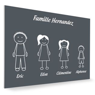 Plaque de maison Family personnalisée avec 4 membres pour boite aux lettres - Format 12x8 cm - Couleur grise