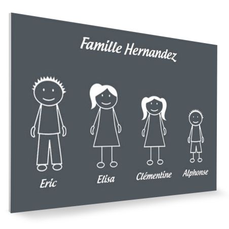 Plaque de maison Family personnalisée avec 4 membres pour boite aux lettres - Format 12x8 cm - Couleur grise
