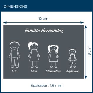 Plaque de maison Family personnalisée avec 4 membres pour boite aux lettres - Format 12x8 cm - Couleur grise