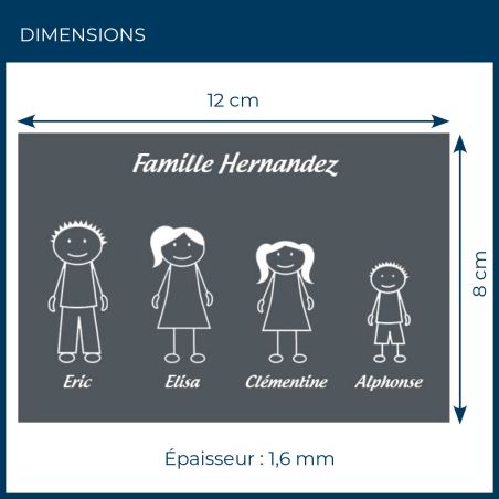 Plaque de maison Family personnalisée avec 4 membres pour boite aux lettres - Format 12x8 cm - Couleur grise