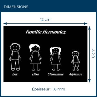 Plaque de maison Family personnalisée avec 4 membres pour boite aux lettres - Format 12x8 cm - Couleur noire