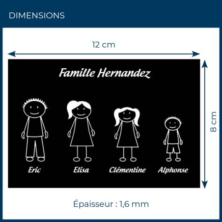 Plaque de maison Family personnalisée avec 4 membres pour boite aux lettres - Format 12x8 cm - Couleur noire