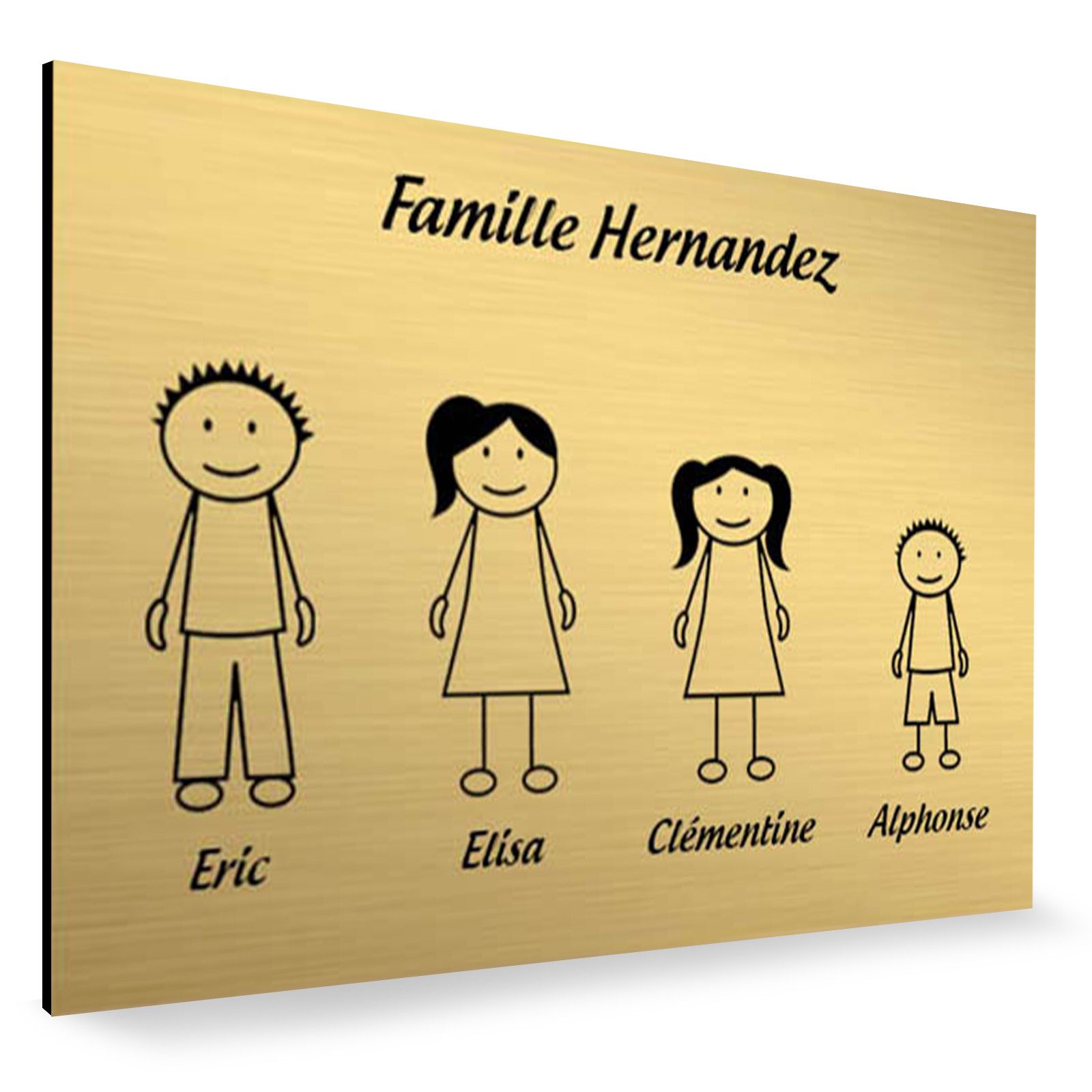 Plaque de maison Family personnalisée avec 4 membres pour boite aux lettres - Format 12x8 cm - Couleur or