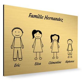 Plaque de maison Family personnalisée avec 4 membres pour boite aux lettres - Format 12x8 cm - Couleur or