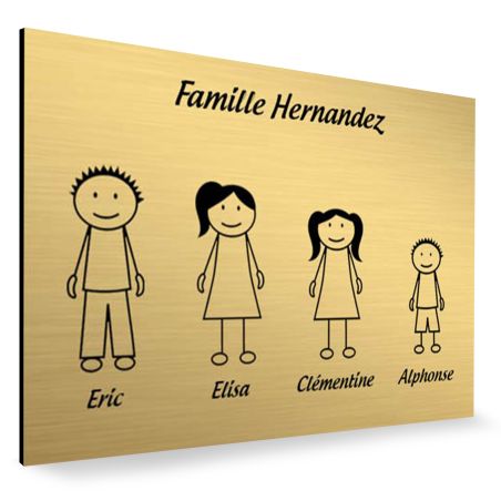 Plaque de maison Family personnalisée avec 4 membres pour boite aux lettres - Format 12x8 cm - Couleur or