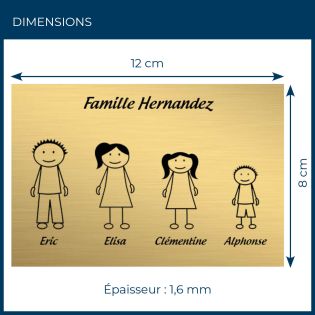 Plaque de maison Family personnalisée avec 4 membres pour boite aux lettres - Format 12x8 cm - Couleur or