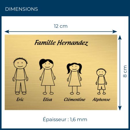 Plaque de maison Family personnalisée avec 4 membres pour boite aux lettres - Format 12x8 cm - Couleur or