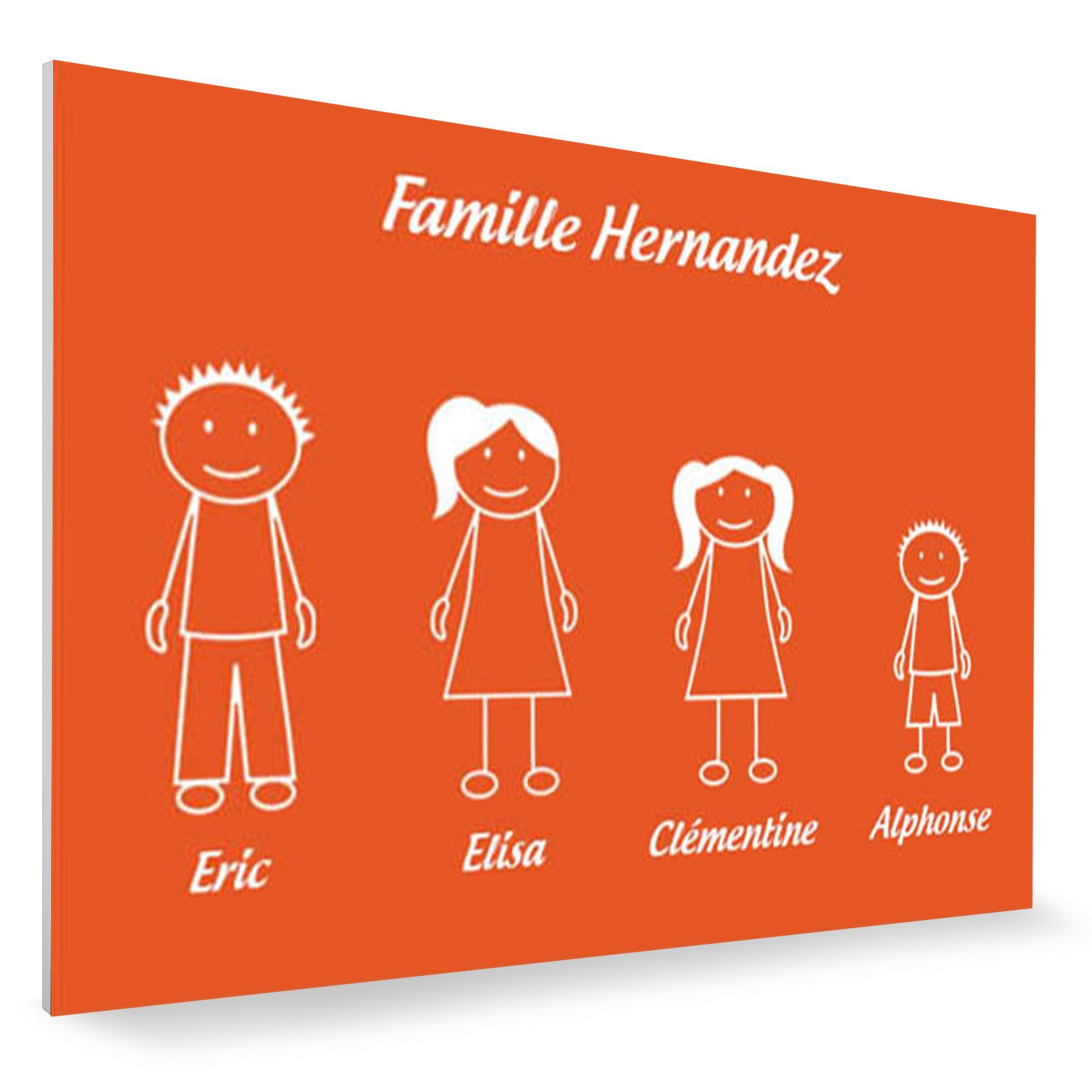 Plaque de maison Family personnalisée avec 4 membres pour boite aux lettres - Format 12x8 cm - Couleur orange