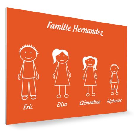 Plaque de maison Family personnalisée avec 4 membres pour boite aux lettres - Format 12x8 cm - Couleur orange