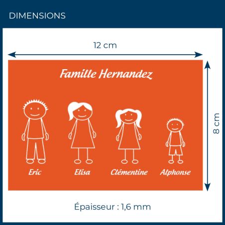 Plaque de maison Family personnalisée avec 4 membres pour boite aux lettres - Format 12x8 cm - Couleur orange