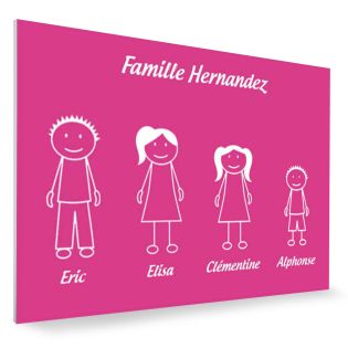 Plaque de maison Family personnalisée avec 4 membres pour boite aux lettres - Format 12x8 cm - Couleur Rose / blanc