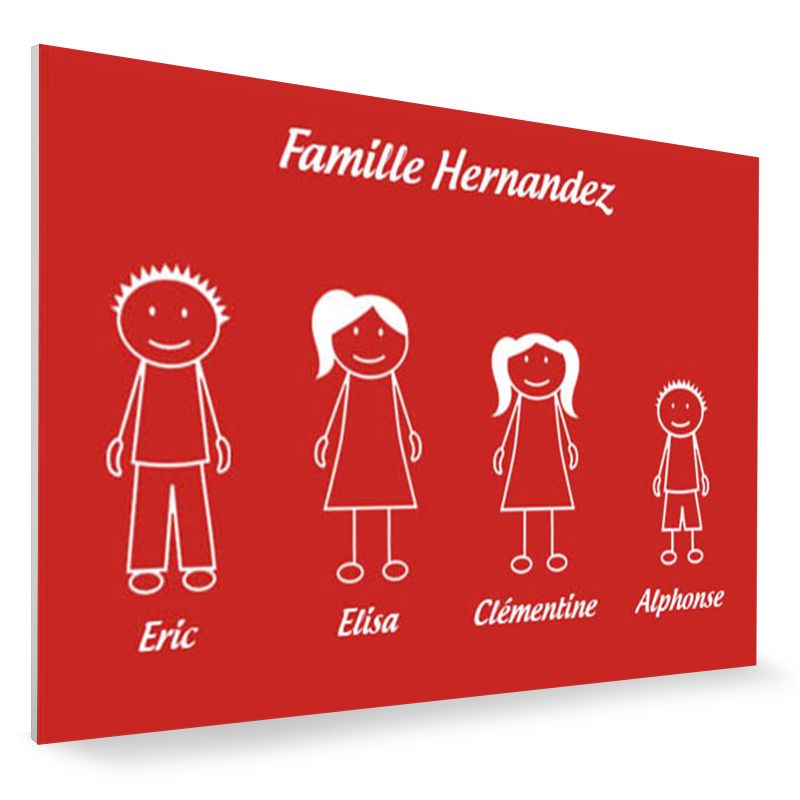 Plaque de maison Family personnalisée avec 4 membres pour boite aux lettres - Format 12x8 cm - Couleur rouge / blanc Plaque de maison Family personnalisée avec 4 membres pour boite aux lettres - Format 12x8 cm - Couleur rouge / blanc