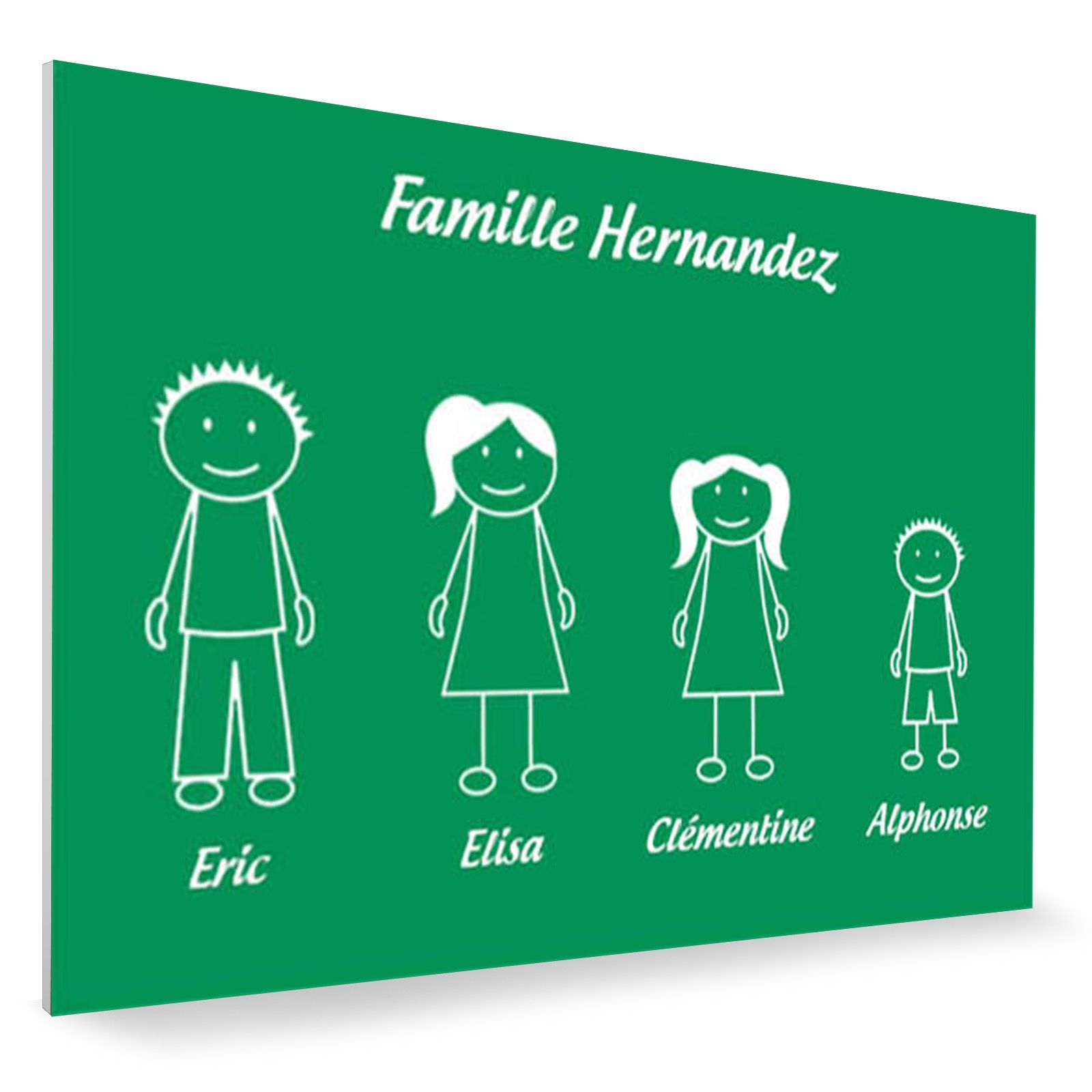 Plaque de maison Family personnalisée avec 4 membres pour boite aux lettres - Format 12x8 cm - Couleur vert clair
