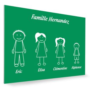 Plaque de maison Family personnalisée avec 4 membres pour boite aux lettres - Format 12x8 cm - Couleur vert clair