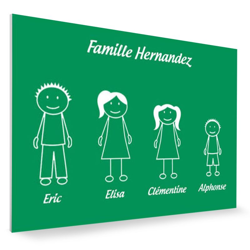 Plaque de maison Family personnalisée avec 4 membres pour boite aux lettres - Format 12x8 cm - Couleur vert clair Plaque de maison Family personnalisée avec 4 membres pour boite aux lettres - Format 12x8 cm - Couleur vert clair