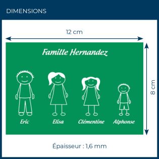 Plaque de maison Family personnalisée avec 4 membres pour boite aux lettres - Format 12x8 cm - Couleur vert clair