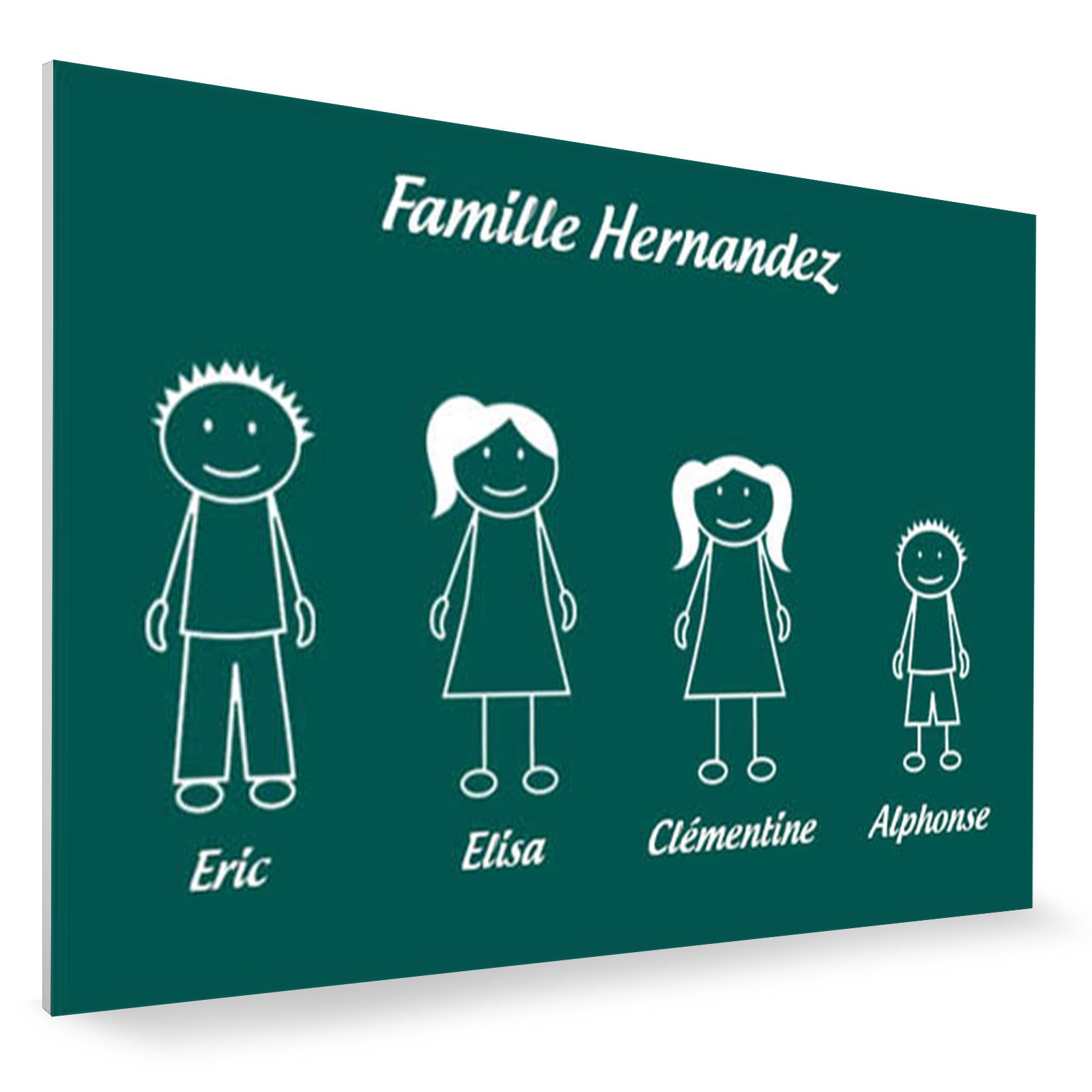 Plaque de maison Family personnalisée avec 4 membres pour boite aux lettres - Format 12x8 cm - Couleur vert foncé