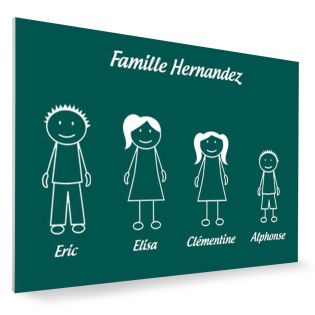 Plaque de maison Family personnalisée avec 4 membres pour boite aux lettres - Format 12x8 cm - Couleur vert foncé