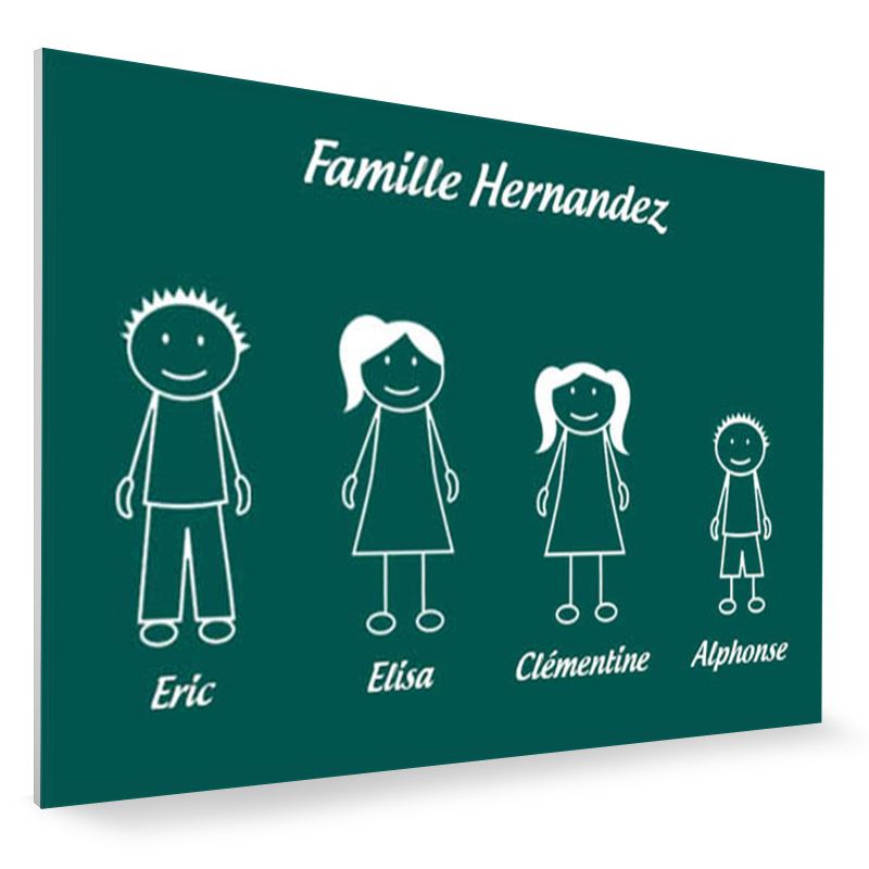 Plaque de maison Family personnalisée avec 4 membres pour boite aux lettres - Format 12x8 cm - Couleur vert foncé Plaque de maison Family personnalisée avec 4 membres pour boite aux lettres - Format 12x8 cm - Couleur vert foncé