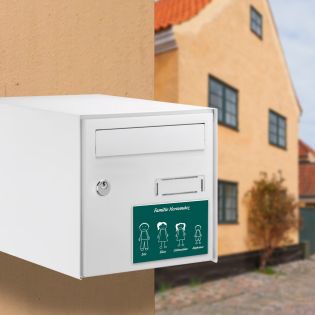 Plaque de maison Family personnalisée avec 4 membres pour boite aux lettres - Format 12x8 cm - Couleur vert foncé