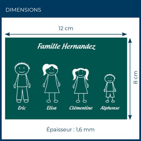 Plaque de maison Family personnalisée avec 4 membres pour boite aux lettres - Format 12x8 cm - Couleur vert foncé