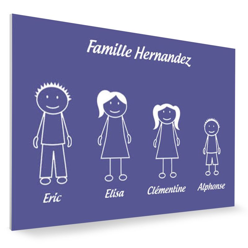 Plaque de maison Family personnalisée avec 4 membres pour boite aux lettres - Format 12x8 cm - Couleur violette Plaque de maison Family personnalisée avec 4 membres pour boite aux lettres - Format 12x8 cm - Couleur violette