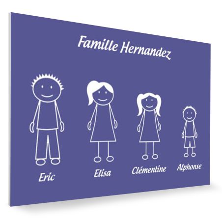Plaque de maison Family personnalisée avec 4 membres pour boite aux lettres - Format 12x8 cm - Couleur violette