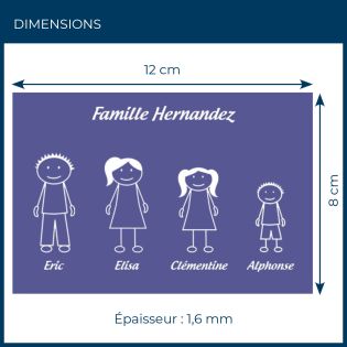 Plaque de maison Family personnalisée avec 4 membres pour boite aux lettres - Format 12x8 cm - Couleur violette