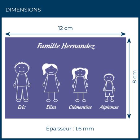 Plaque de maison Family personnalisée avec 4 membres pour boite aux lettres - Format 12x8 cm - Couleur violette