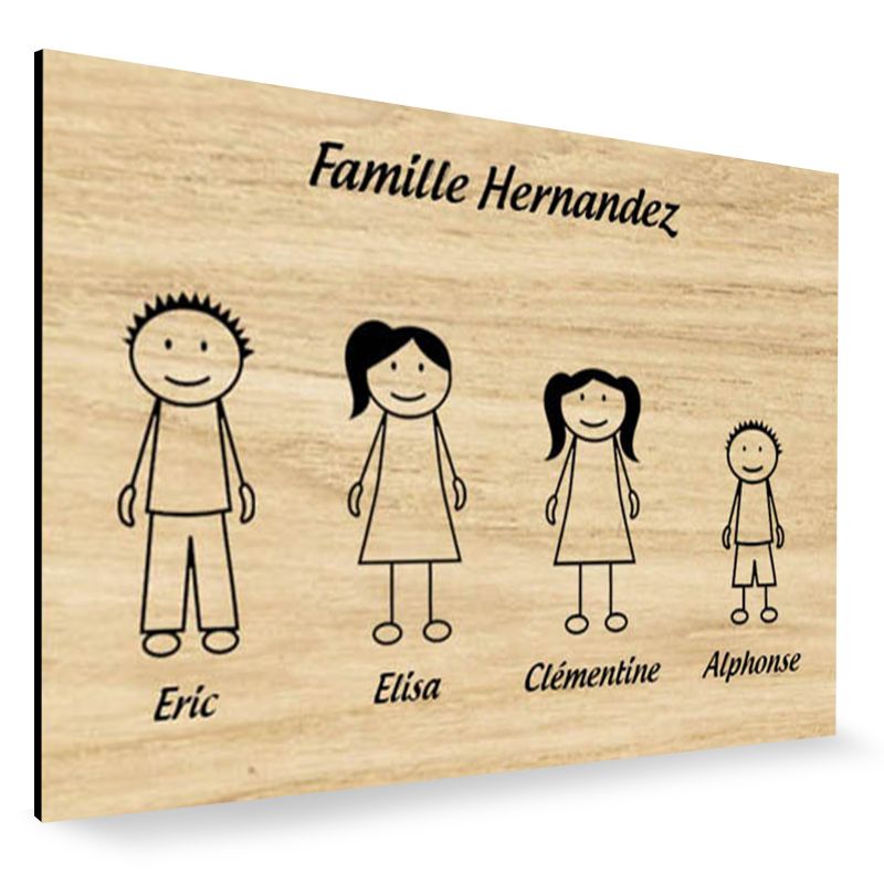 Plaque de maison Family personnalisée avec 4 membres pour boite aux lettres - Format 12x8 cm - Effet bois clair Plaque de maison Family personnalisée avec 4 membres pour boite aux lettres - Format 12x8 cm - Effet bois clair